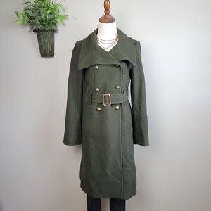 BCBGMaxAzria S Trench Peacoat Wool Cashmere Long Olive Green Coat Jacket BCBG